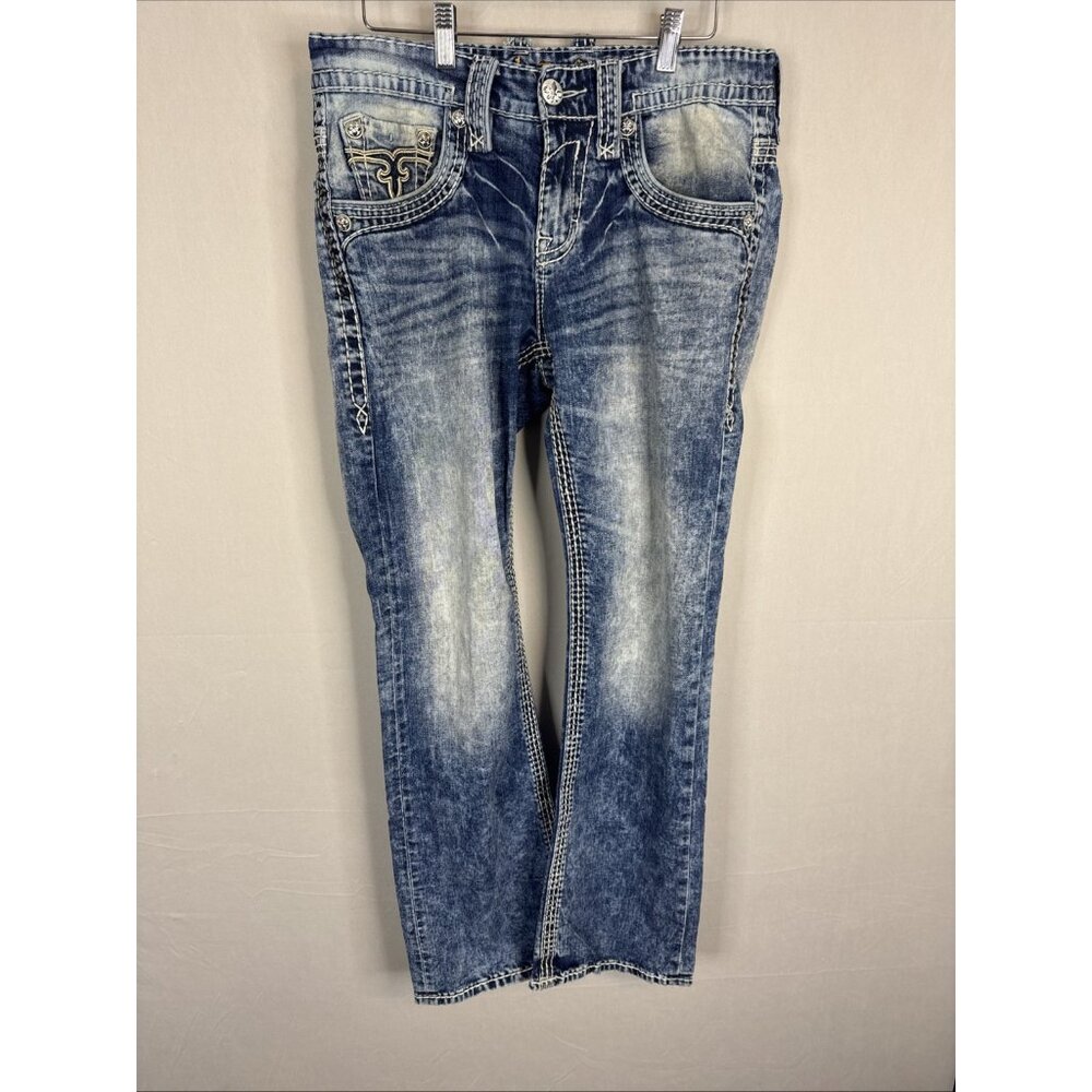 Rock Revival Men's Blue Distressed Denim Jeans - Picture 2 of 10